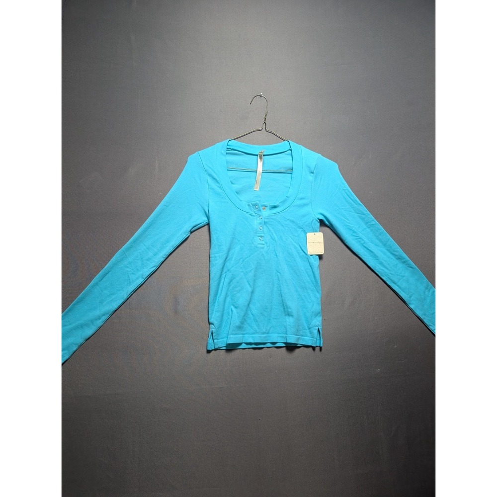 Free People Intimately Wide Awake Layering Top Womens XS Blue Henley FP866